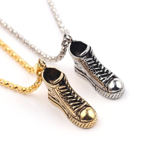 Stainless Steel Vintage Shoes Necklace Pendant Long Chain Hip Hop Rock - Picture 4 of 5